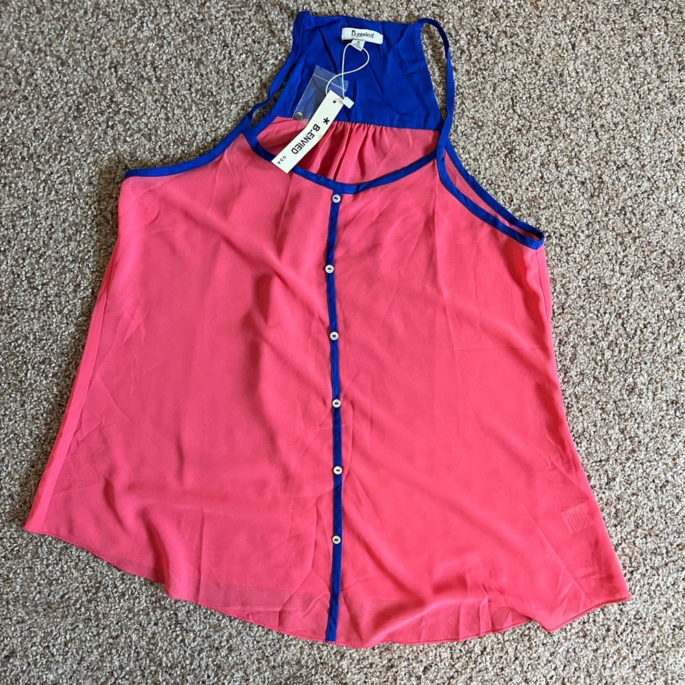 Pink and blue flowy tank top
